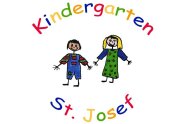 Kindergarten St. Josef Allershausen Logo: Zeichnung von 2 Kindern im bunten Schriftzug Kindergarten St. Josef