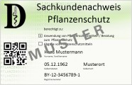 Vorderseite des Sachkundenachweises Pflanzenschutz